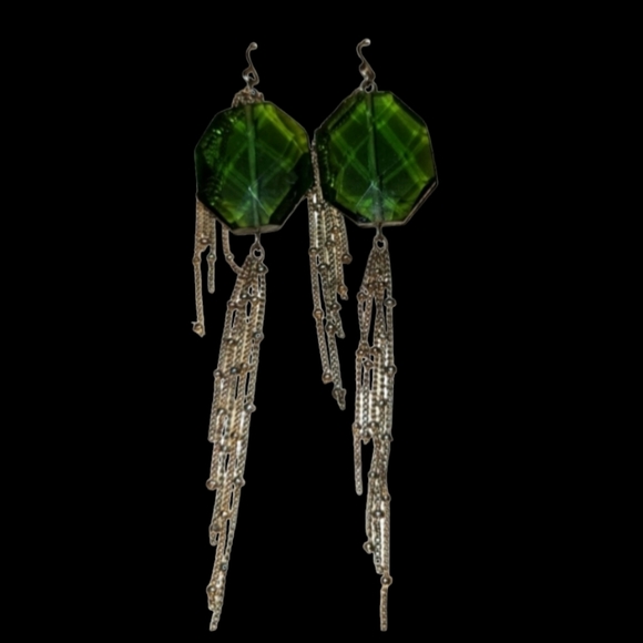 Vintage Earrings Made From Chandelier (Green Faceted Crystals) Lot 5 - Picture 2 of 2